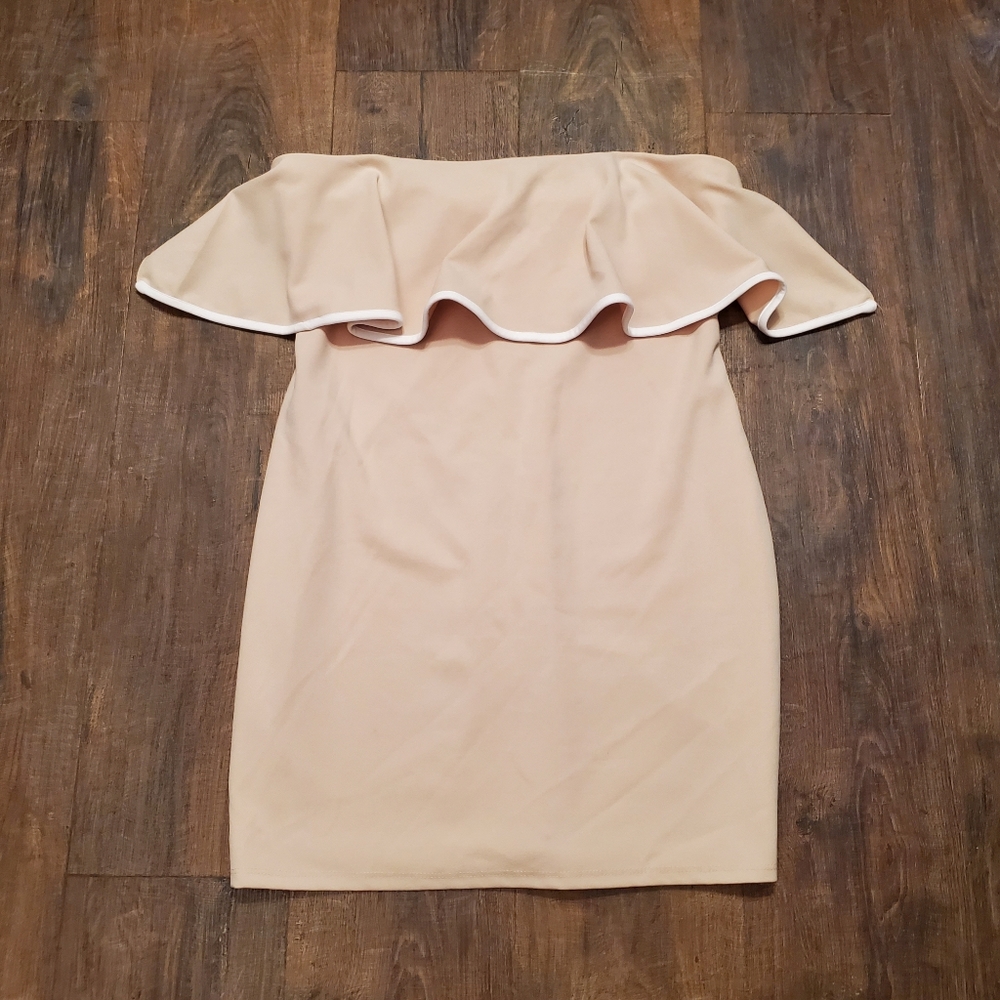 BEBE XL STRAPLESS RUFFLE MINI DRESS Neutral - Picture 3 of 5